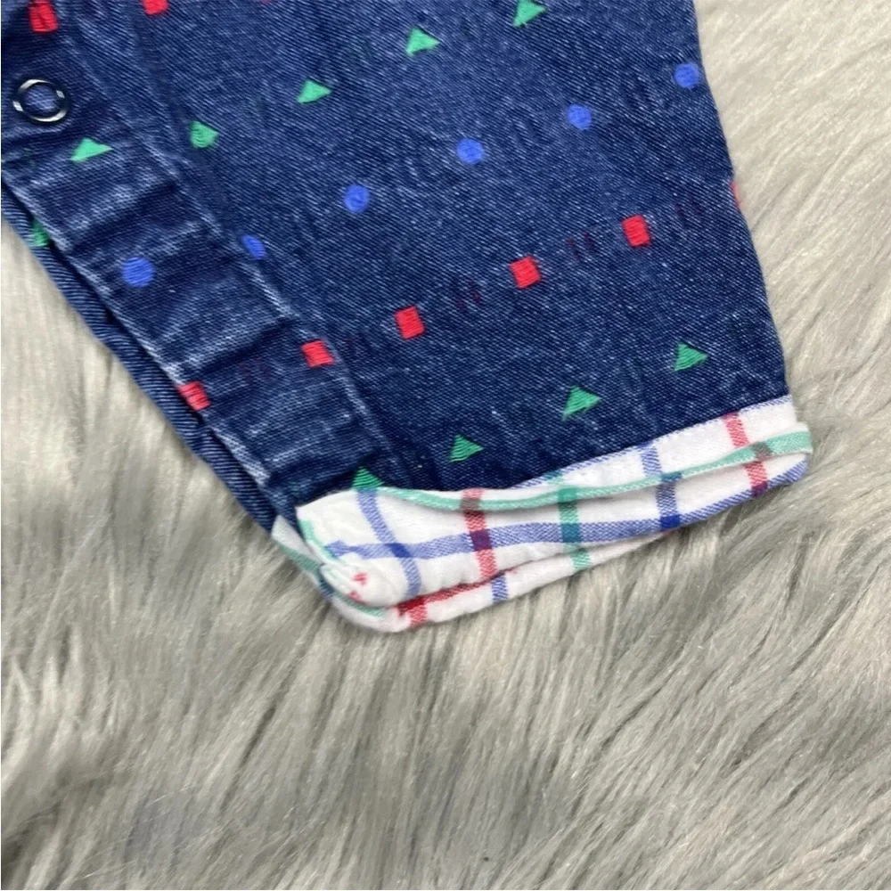 Vintage Baby Boys Oshkosh Bgosh Denim Blue Red Green Jumpsuit